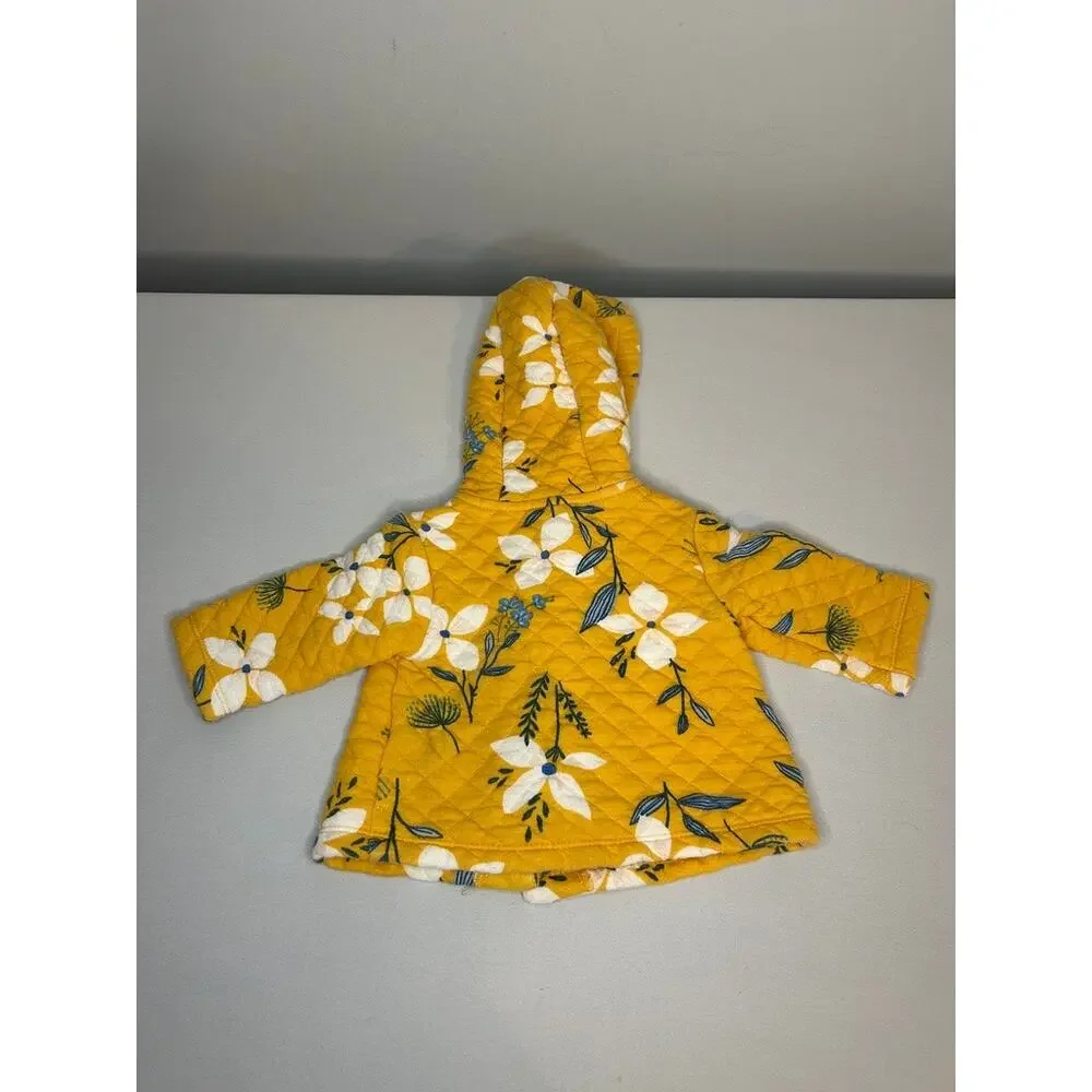 Carter’s Baby Girl 3M Yellow Floral Quilted Hooded Jacket Cotton Blend Coat